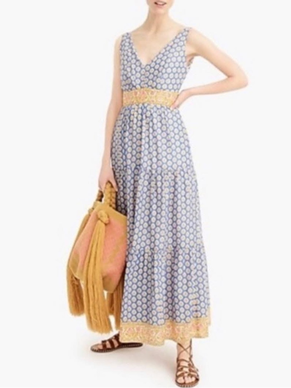 J. Crew Blue and Yellow Printed Maxi Dress